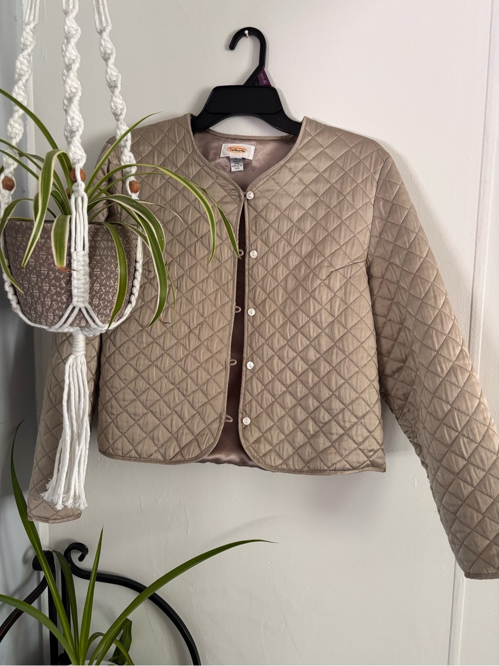 Talbots Quilted Taupe Button-Front Puffer Jacket